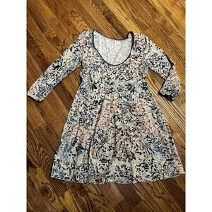 Free People Cream Floral Mini Dress with Blue and Rust Accents